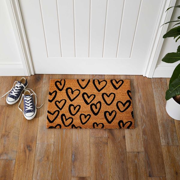 Hearts Coir Doormat - Natural